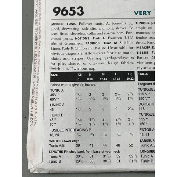 Y2K Vogue Elements 9653 Sewing Pattern Misses Pullover Tunics All Sizes Collar - Picture 4 of 6